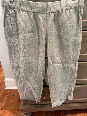 J. Jill Light Gray/Green Cropped Linen Blend Pants